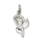 Sterling Silver Enamel Rose Charm with Rhodium Plating Elegant and Themed