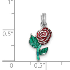 Sterling Silver Enamel Rose Charm with Rhodium Plating Elegant and Themed