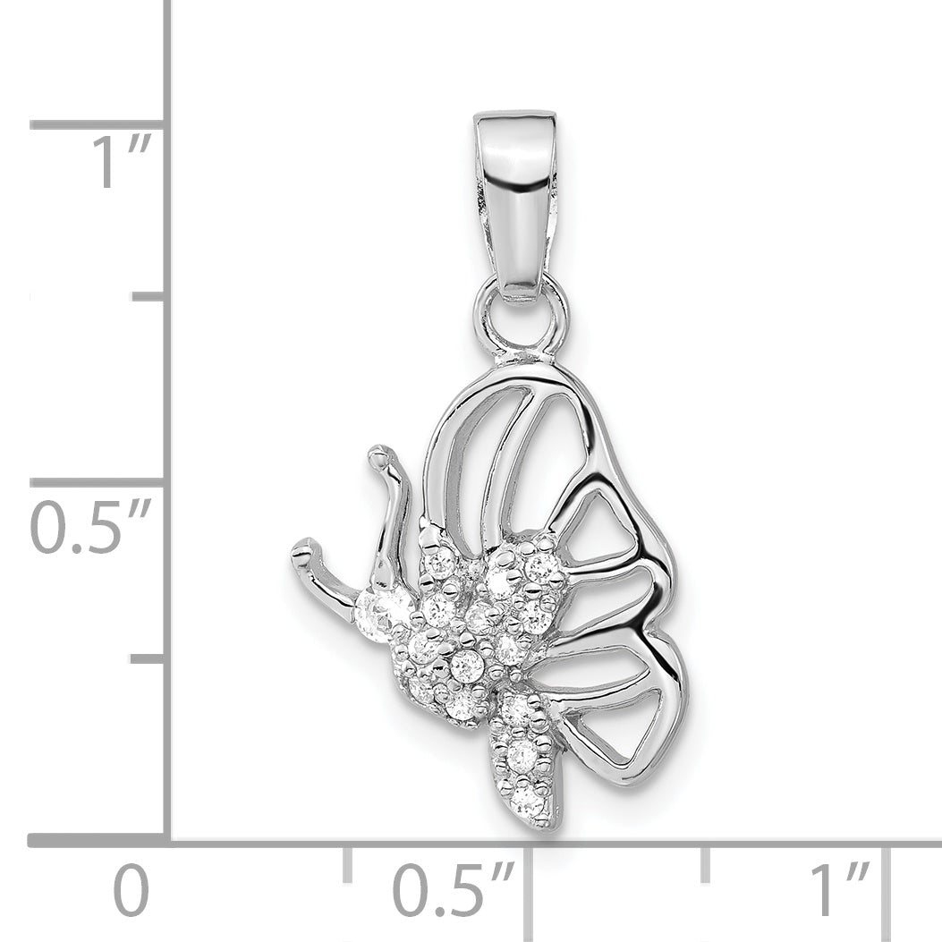 Sterling Silver Rhodium Plated CZ Butterfly Pendant