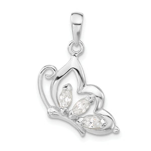 Cubic Zirconia Butterfly Pendant in Sterling Silver, 26mm - Sophia Jewelers