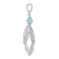 Sterling Silver 925 Butterfly Pendant with Blue Glass, Polished Diamond-Cut Finish