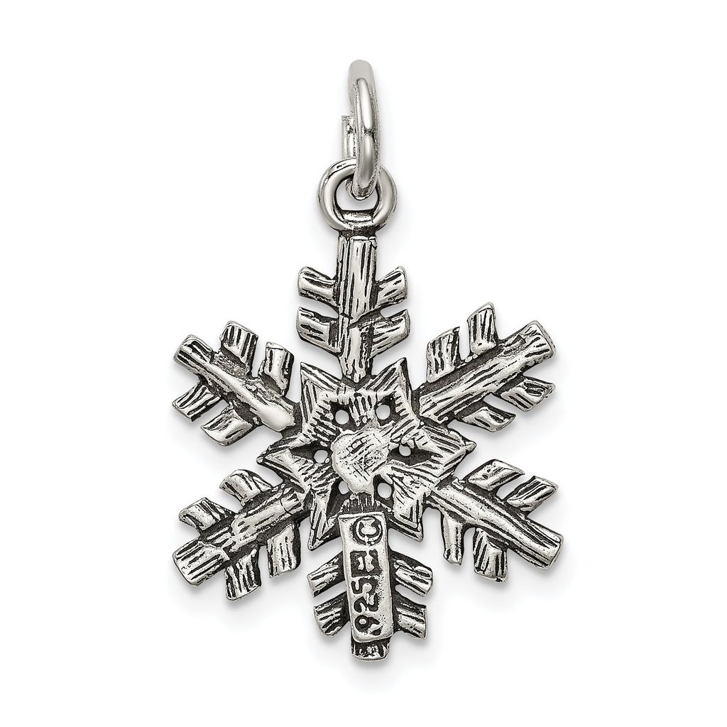 Sterling Silver 925 Snowflake Charm with Antique Finish Elegant Winter Theme