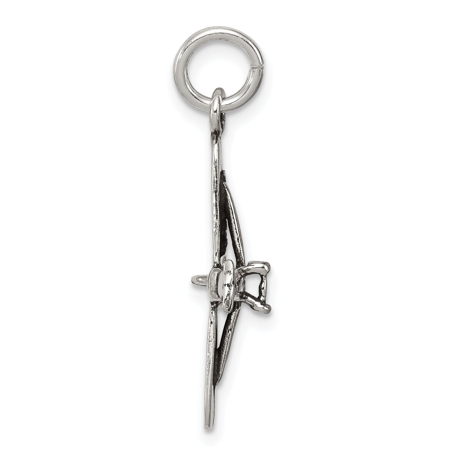 Sterling Silver 925 Men's Antiqued 3D Airplane Charm Secondary image