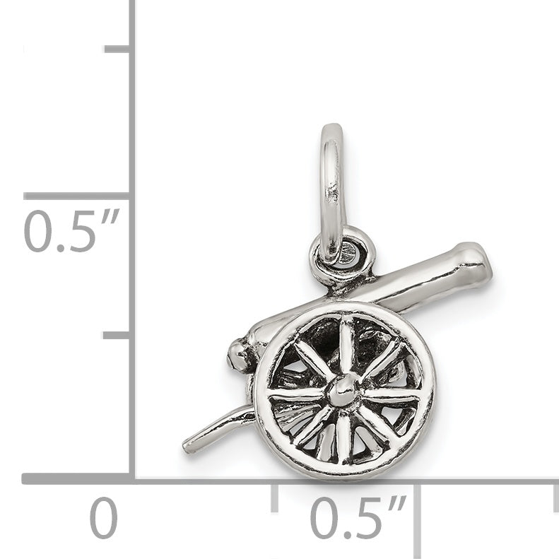 Sterling Silver 925 3D Antiqued Cannon Charm by Sophia Jewelers