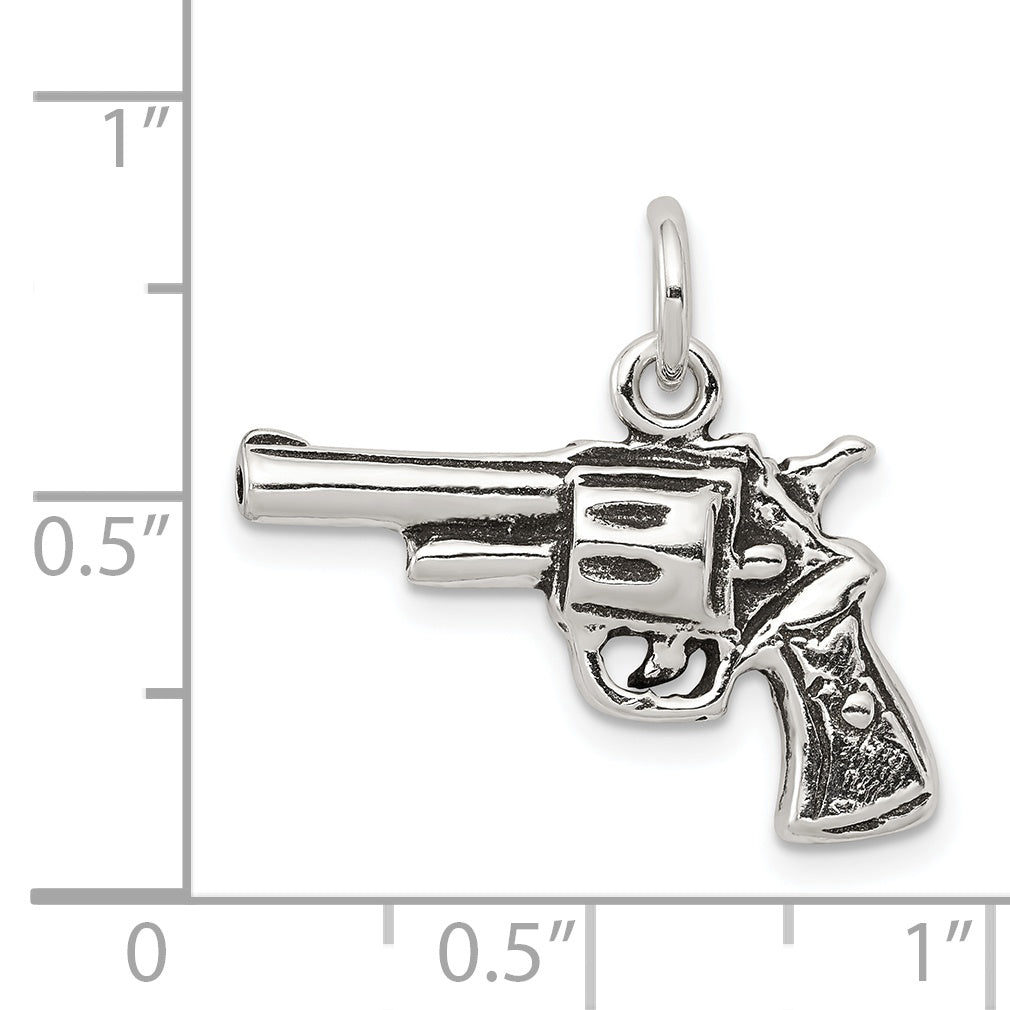 Sterling Silver Men's 3D Antiqued Pistol Charm for Vintage Appeal