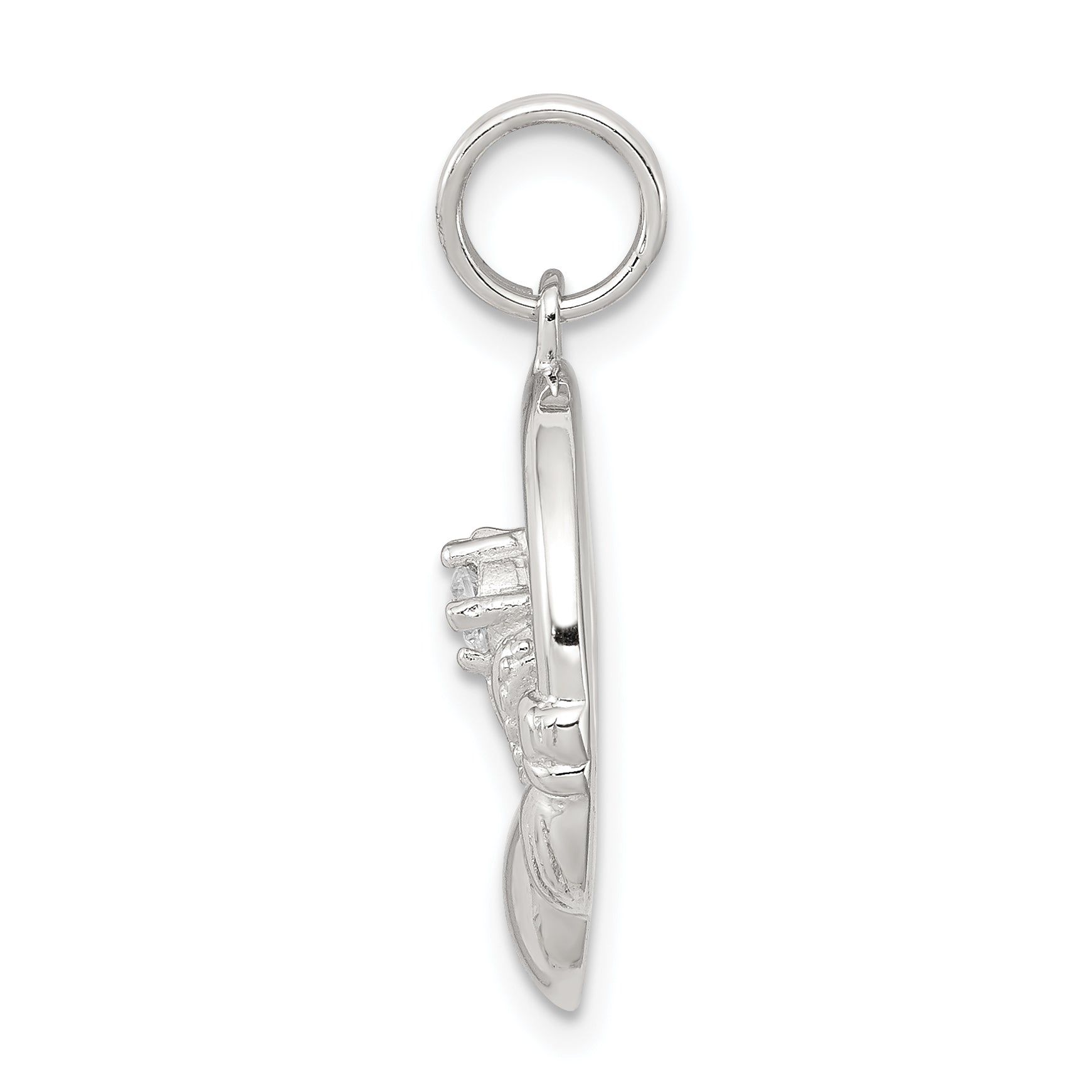 Sophia Jewelers Sterling Silver CZ Claddagh Pendant with Rhodium Polish Secondary image