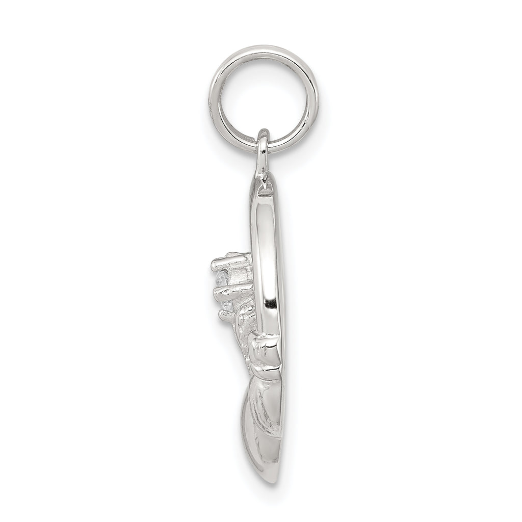 Sophia Jewelers Sterling Silver CZ Claddagh Pendant with Rhodium Polish