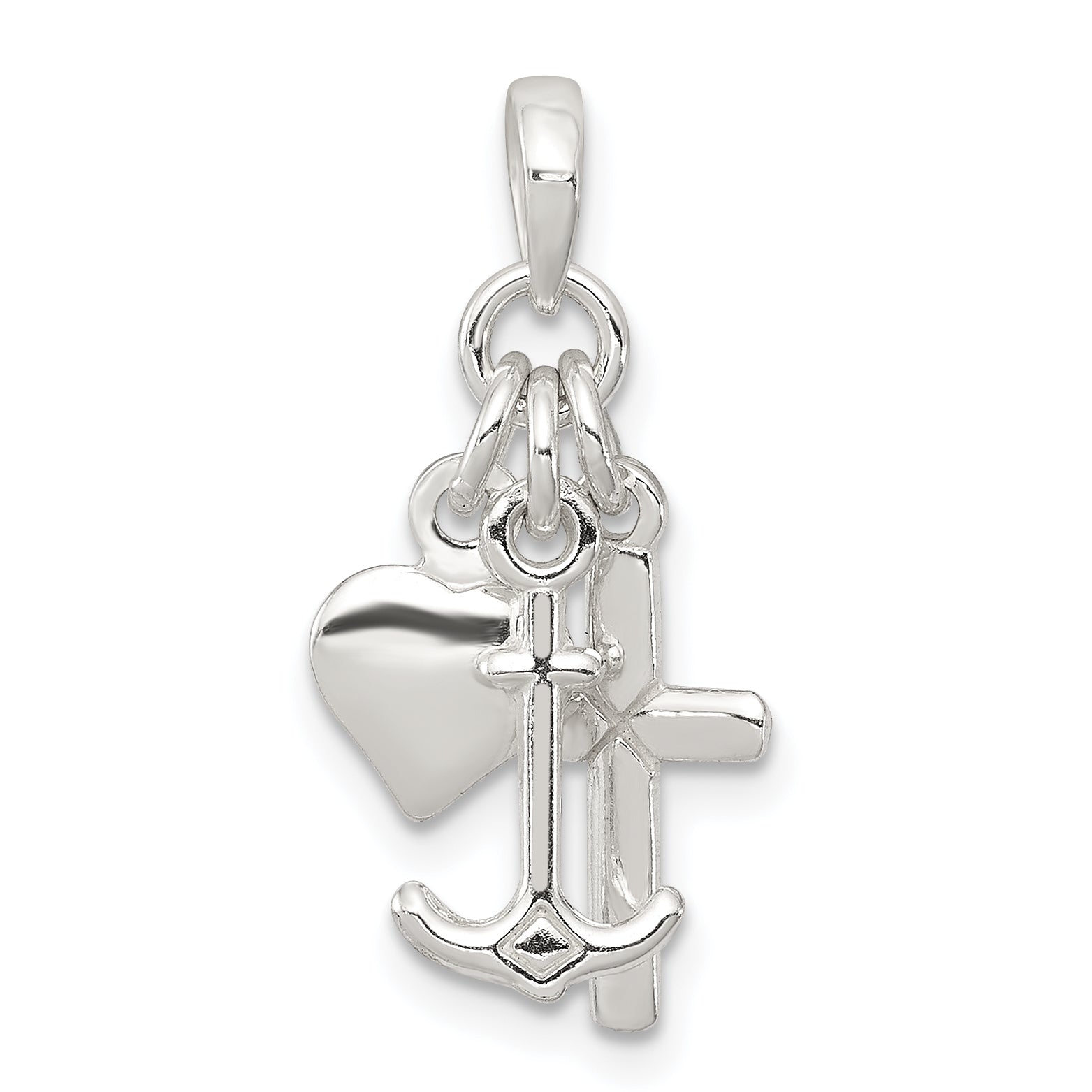 Sterling Silver Polished Anchor Heart and Cross Pendant Main image