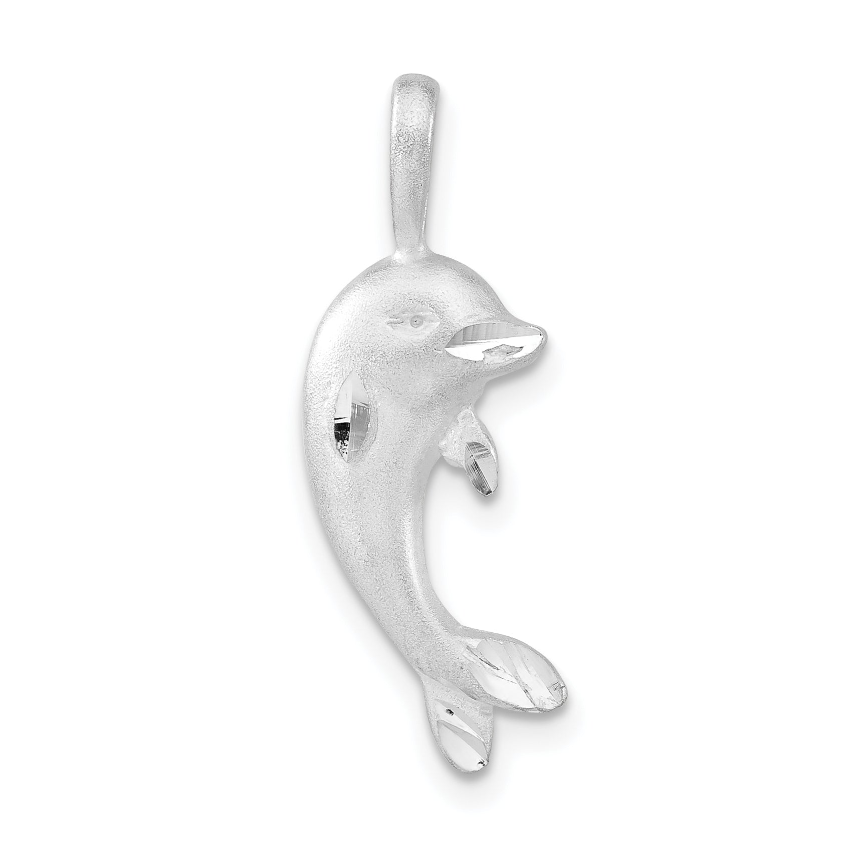 Sterling Silver Satin & Diamond-cut Dolphin Pendant Main image
