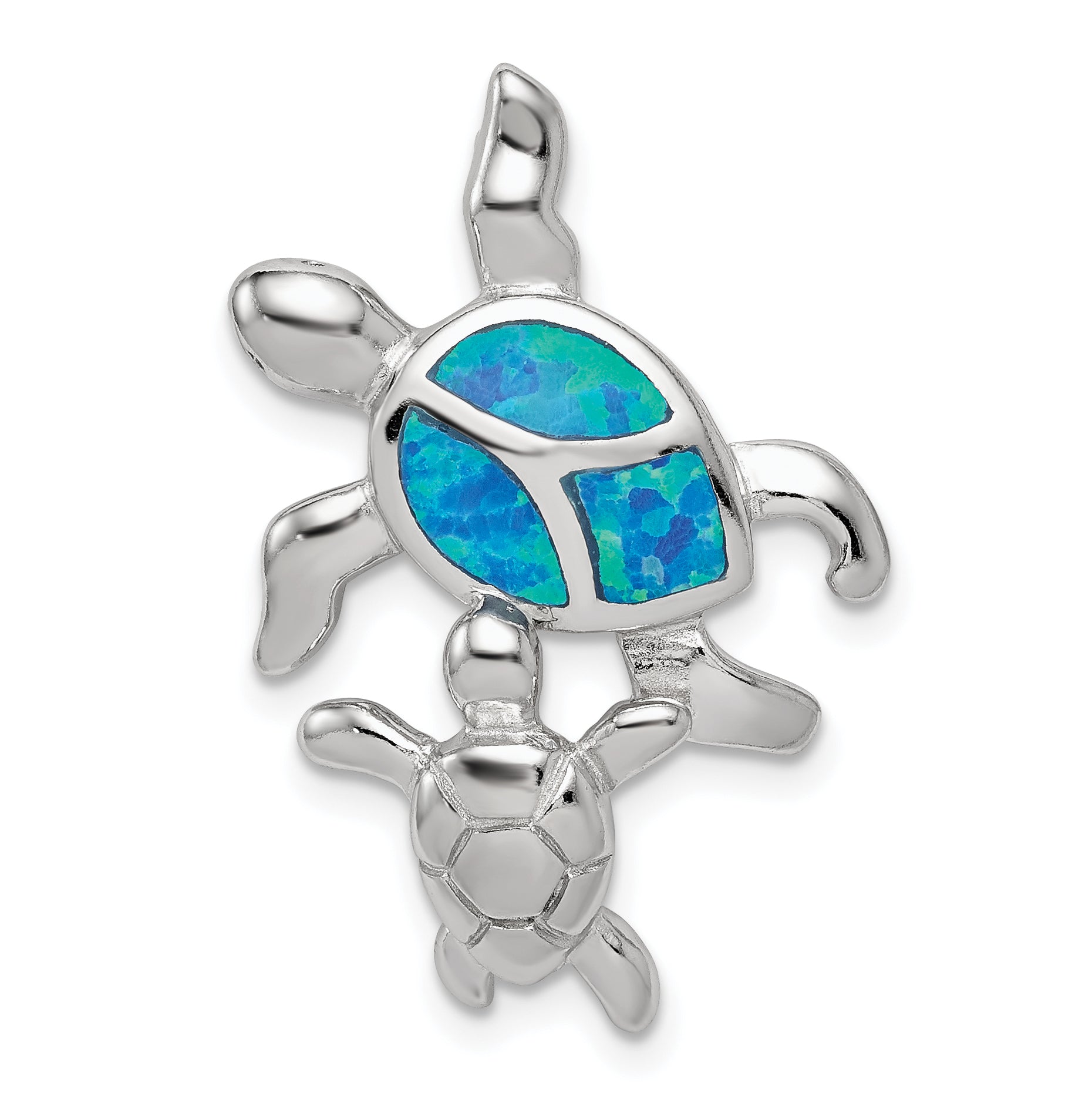 Sterling Silver Rhodium-plated Blue Inlay Created Opal Turtle Pendant Main image