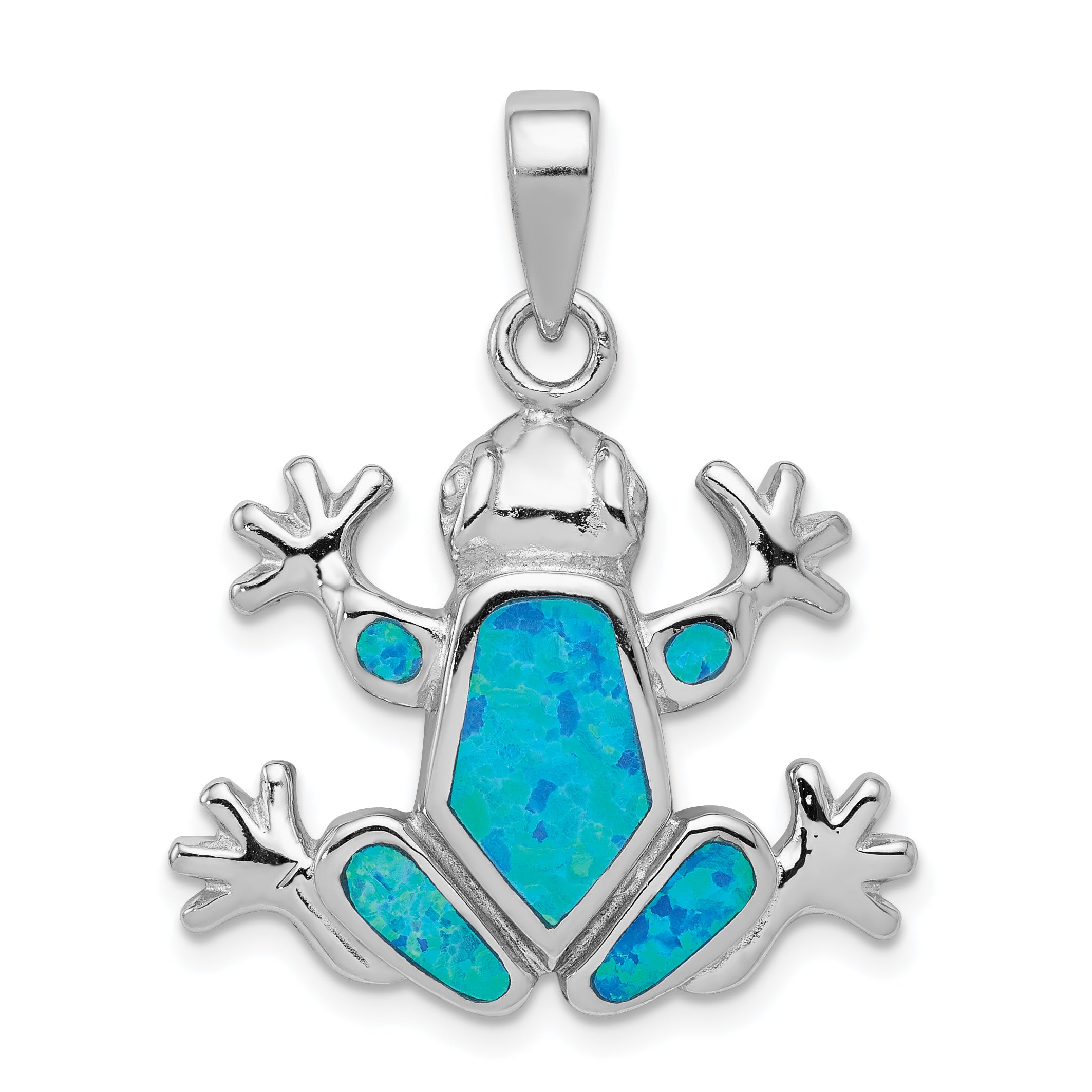 Sterling Silver Rhodium-plated Blue Inlay Created Opal Frog Pendant Main image