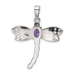 Sterling Silver Rhod plated Creat. Opal Dragonfly Amethyst Pendant
