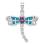 Sterling Silver Rhod plated Creat. Opal Dragonfly Amethyst Pendant