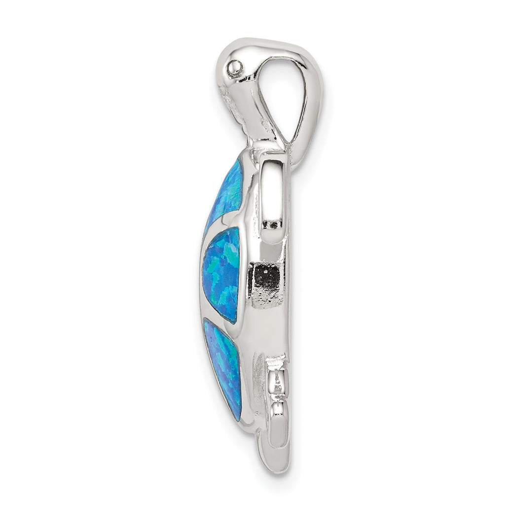 Sterling Silver Opal Turtle Pendant with Rhodium-Plated Finish