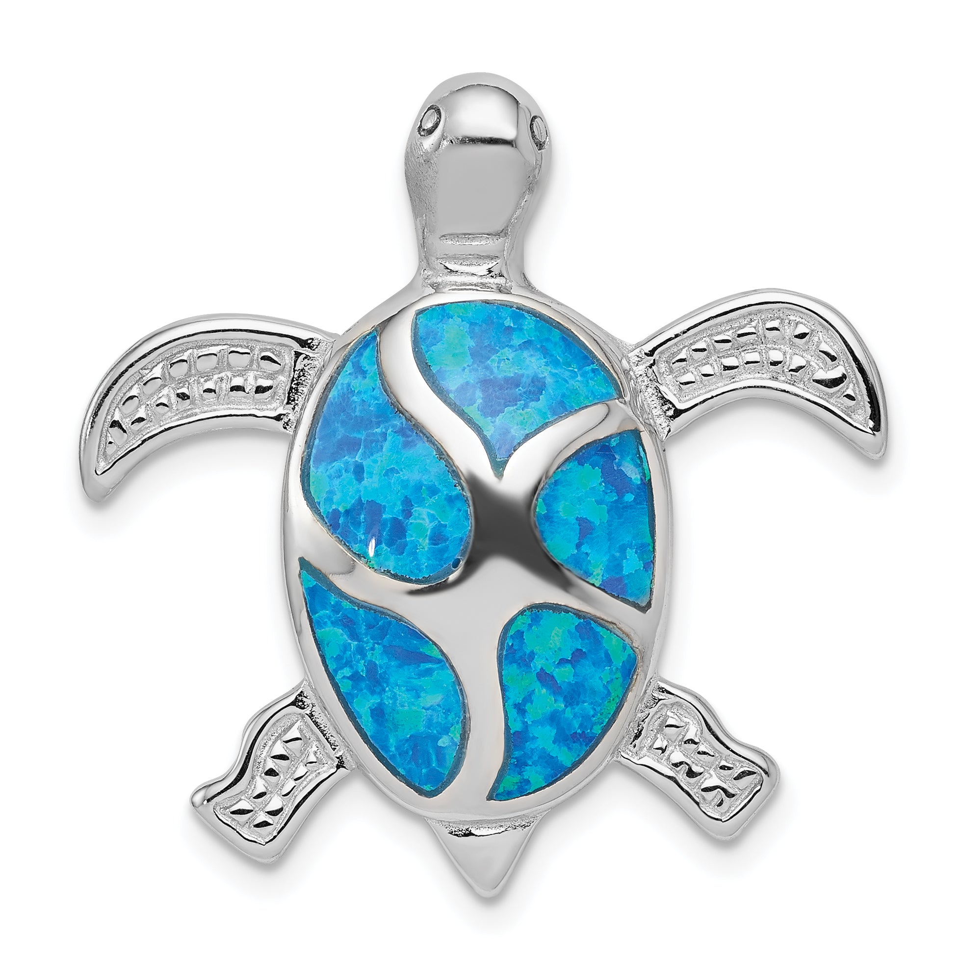 Sterling Silver Rhodium-plated Blue Inlay Created Opal Turtle Pendant Main image