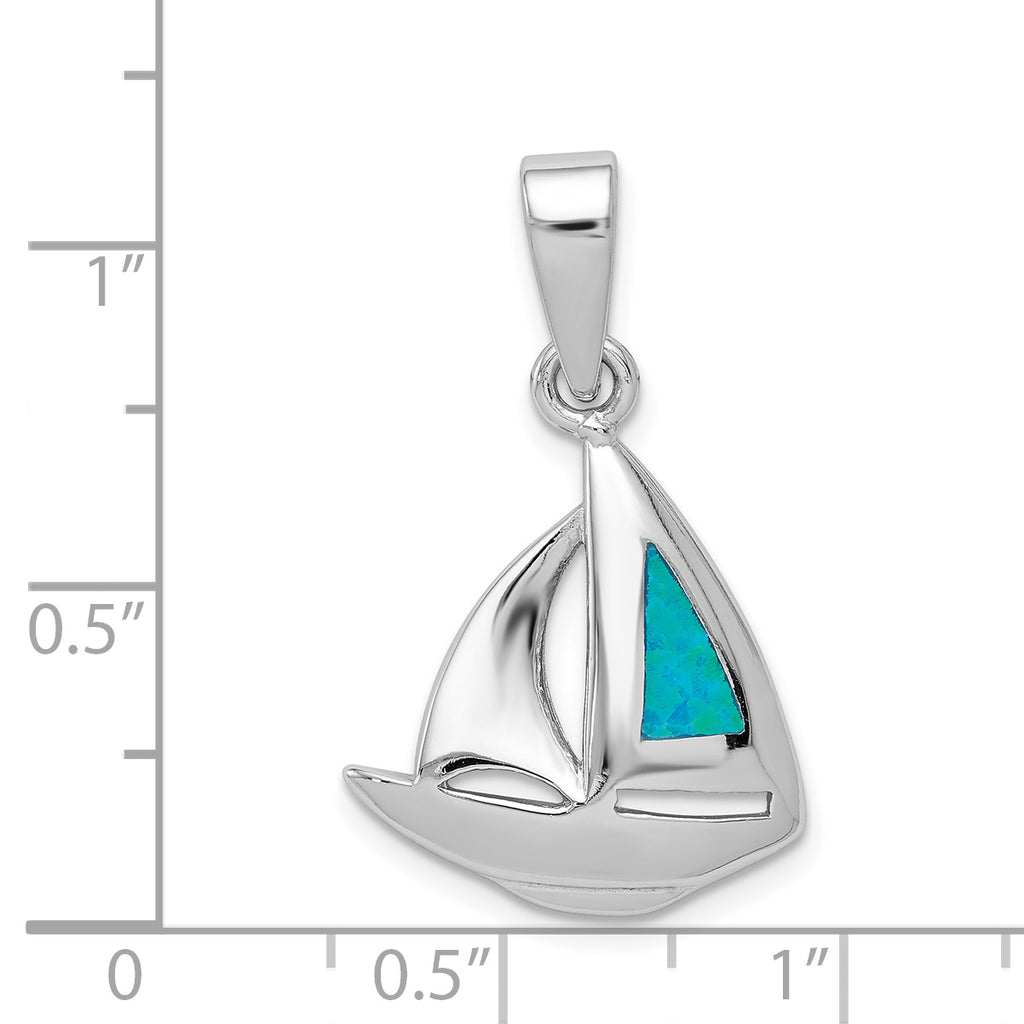 Sophia Jewelers Sterling Silver Opal Sailboat Pendant with Rhodium Polish