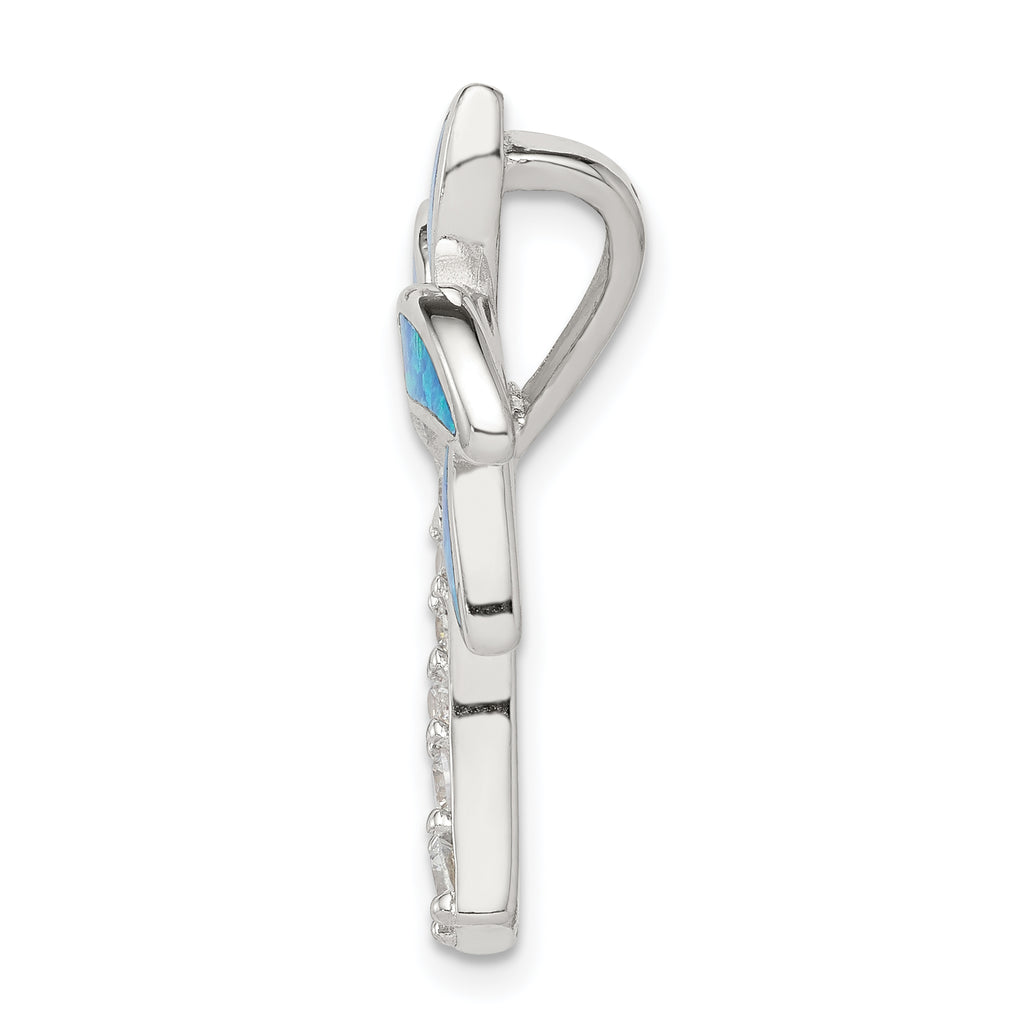 Sterling Silver 925 Palm Tree Pendant with CZ & Opal Inlay