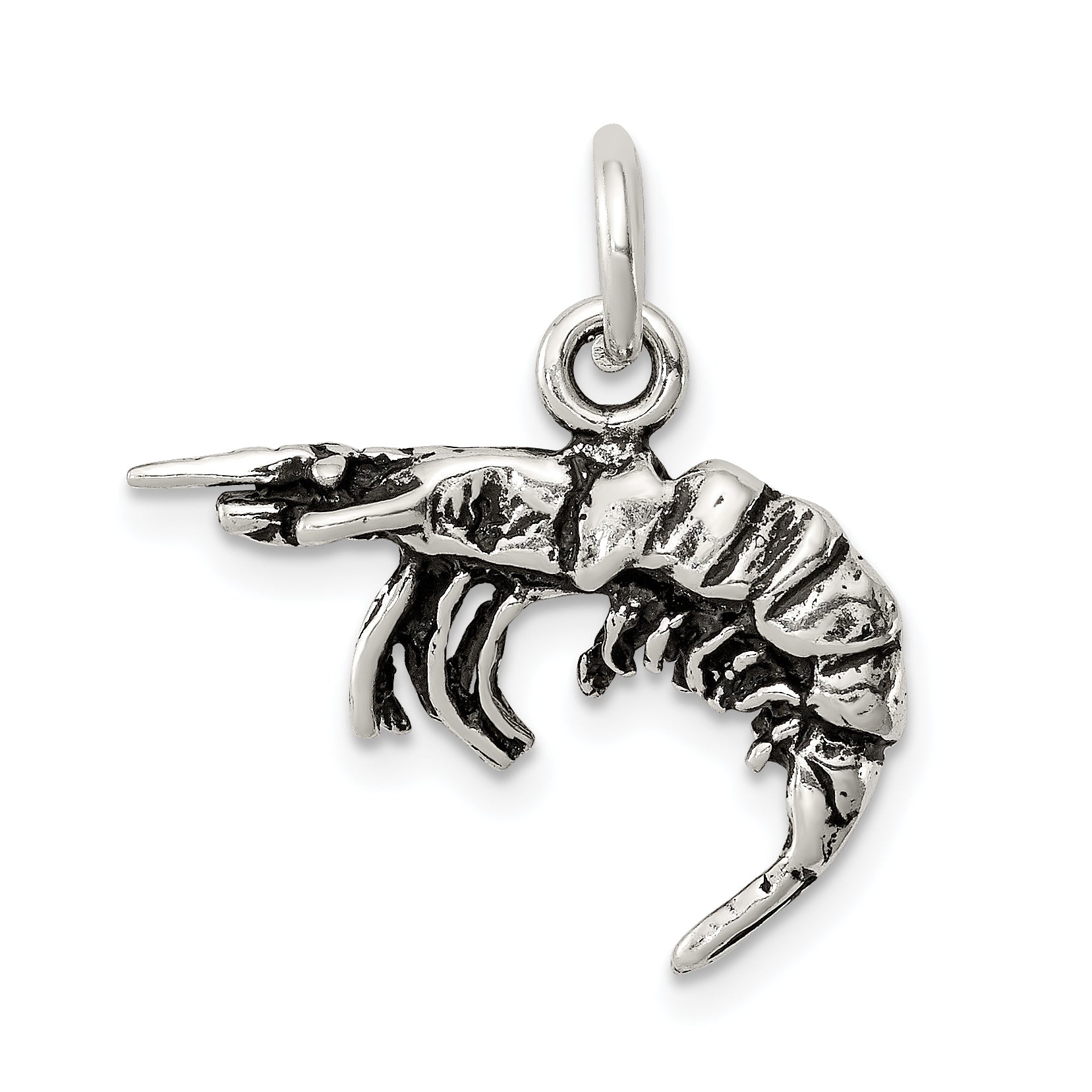 Sterling Silver Antiqued Shrimp Charm