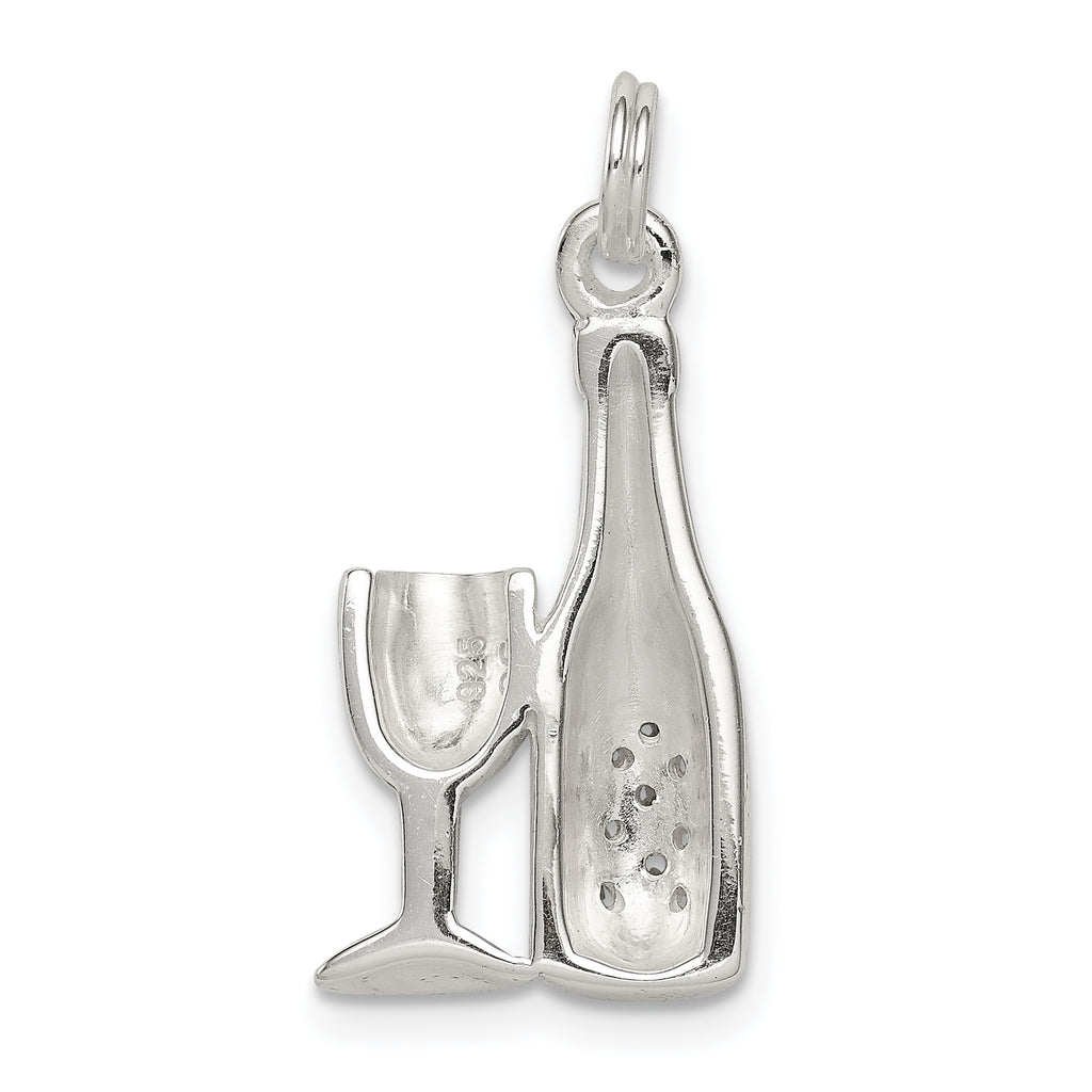 Sophia Jewelers Sterling Silver CZ Wine Charm Pendant Polished & Elegant