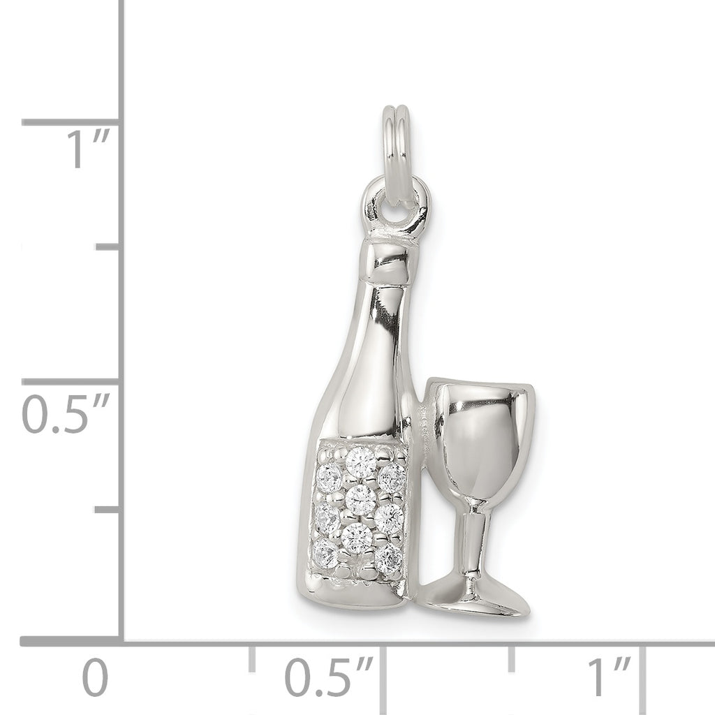 Sophia Jewelers Sterling Silver CZ Wine Charm Pendant Polished & Elegant