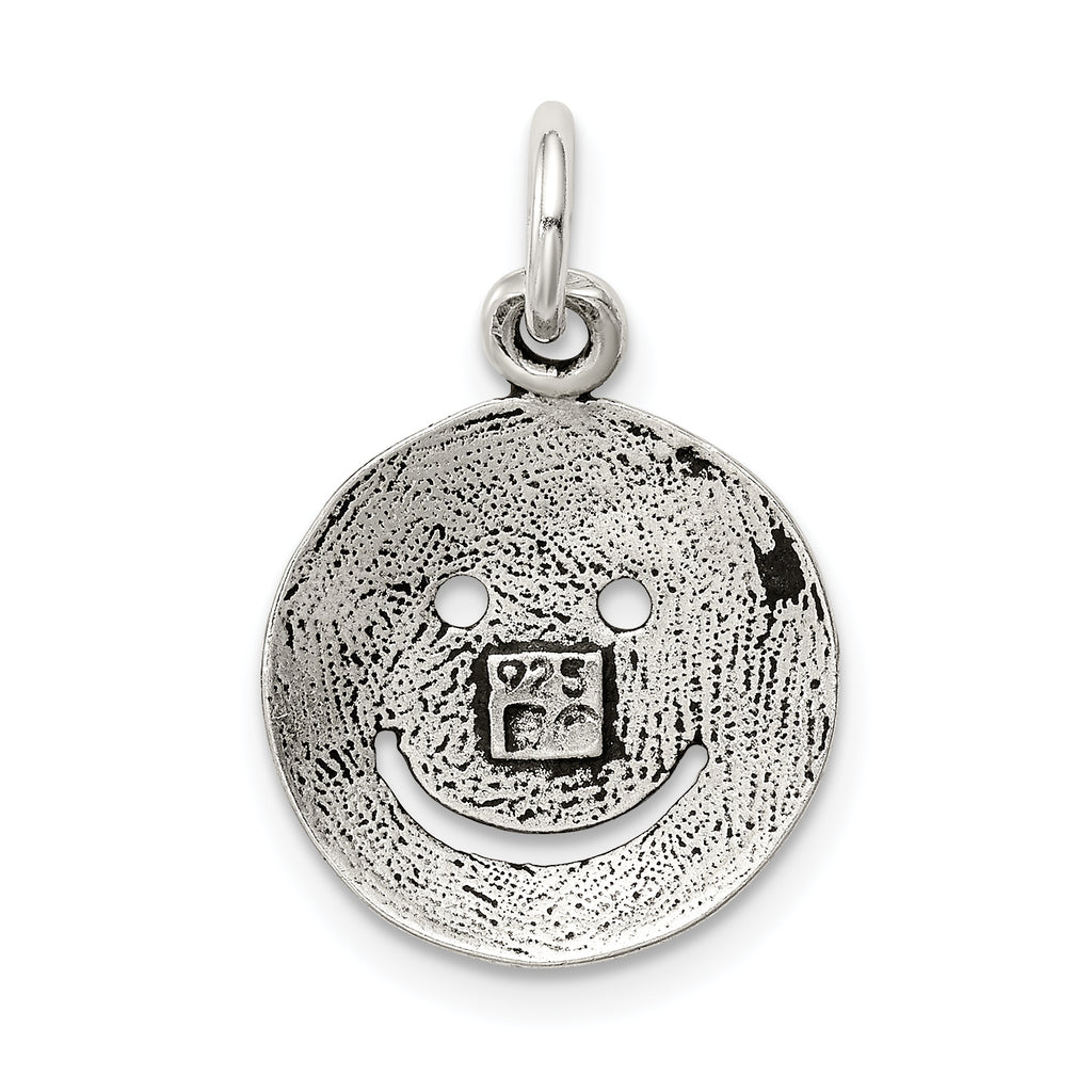 Sterling Silver 925 Smiley Charm with Antiqued Vintage Finish
