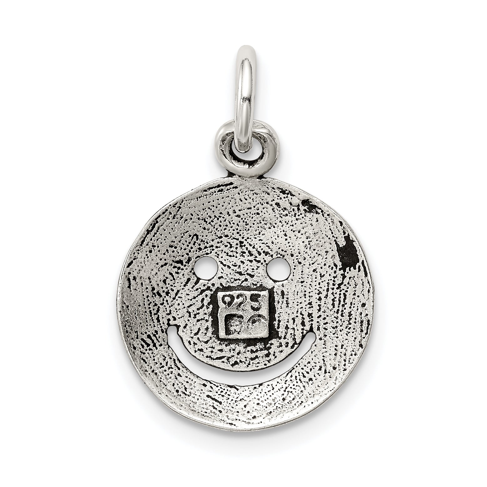 Sterling Silver 925 Smiley Charm with Antiqued Vintage Finish