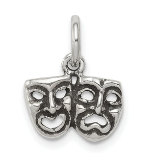 Comedy & Tragedy Face Charm in Sterling Silver, 16mm Antiqued - Sophia Jewelers
