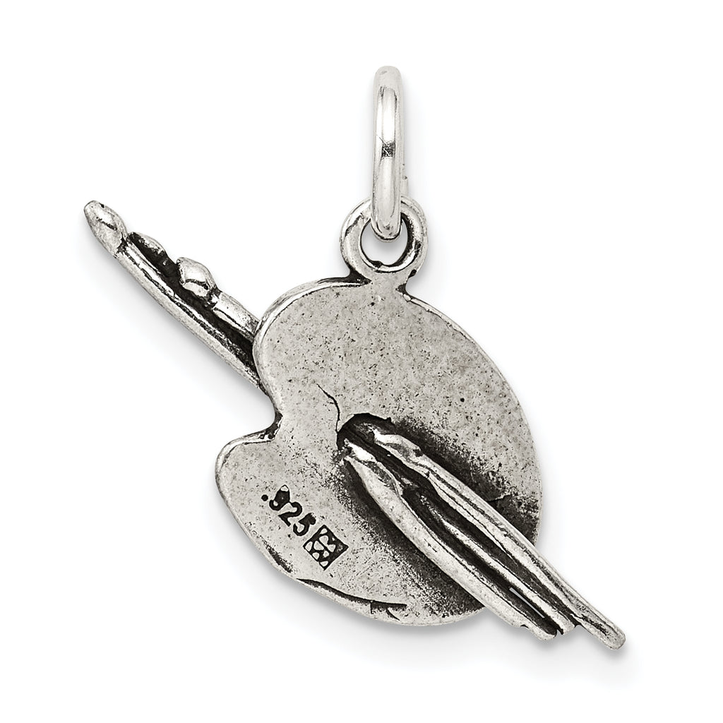 Sterling Silver Artist Palette Charm with Antiqued Finish Vintage Style