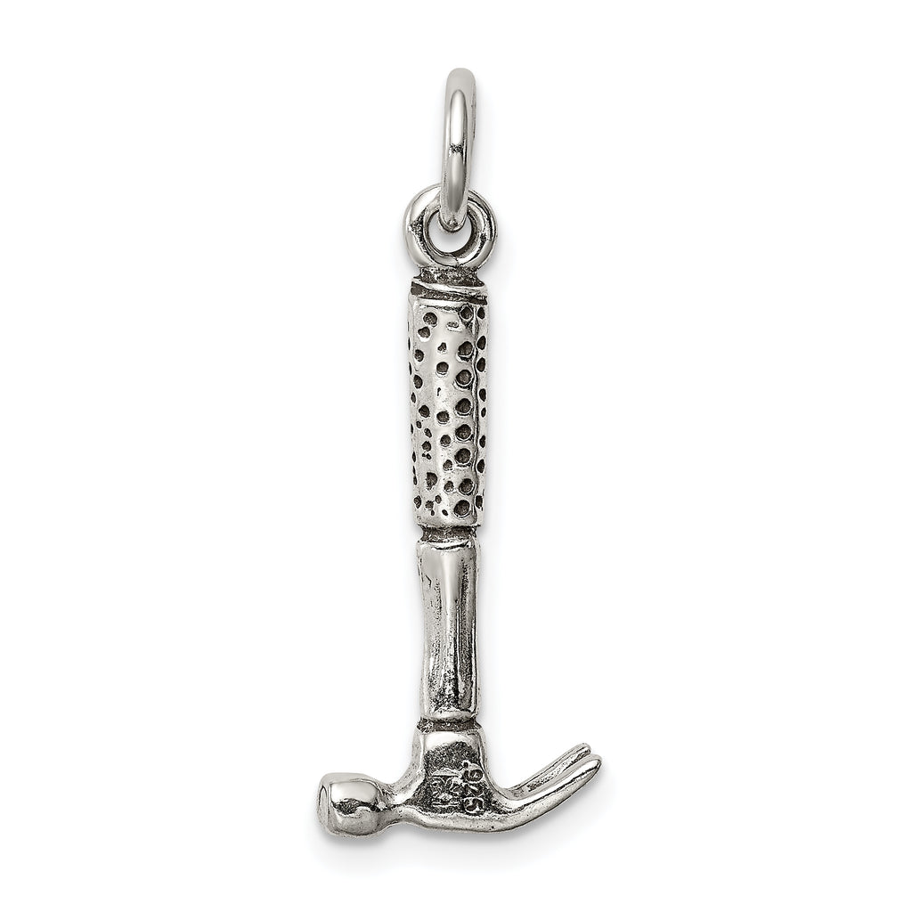 Sterling Silver 925 Hammer Charm with Antiqued Finish 3D Vintage Style