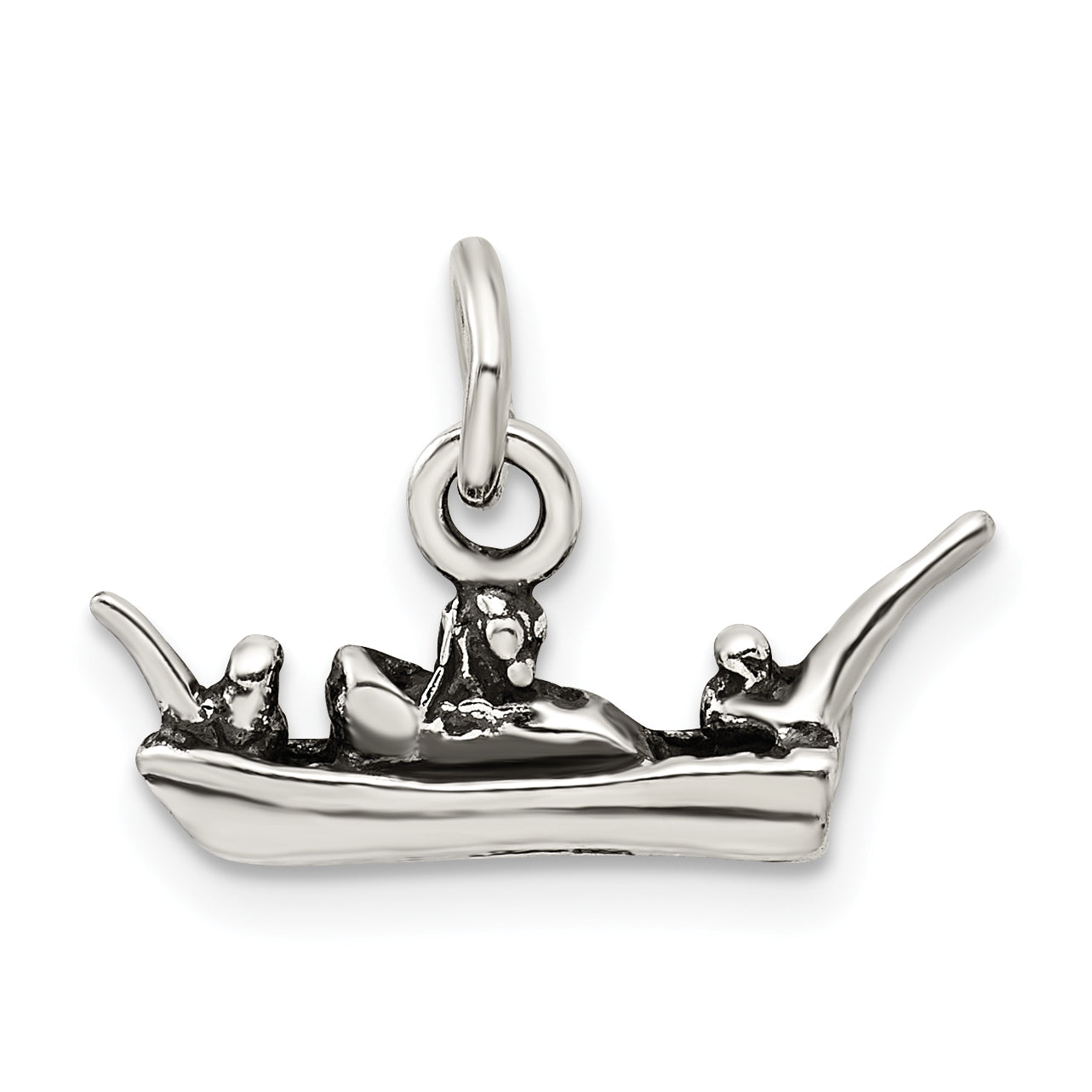 Sterling Silver 925 Polished Boat Charm with 3D Antiqued Design