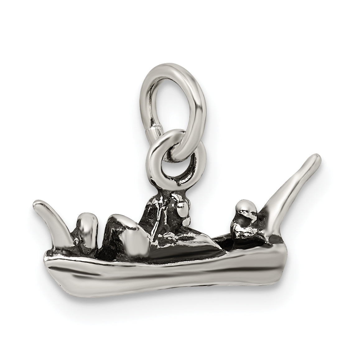 Sterling Silver 925 Polished Boat Charm with 3D Antiqued Design