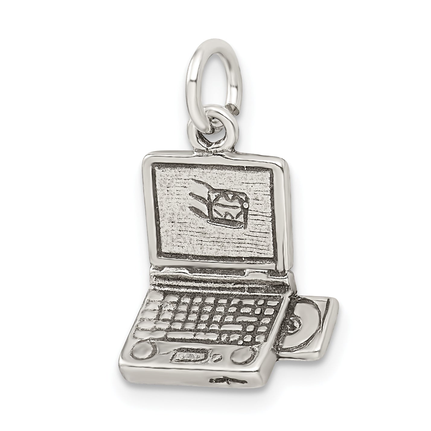 Sterling Silver 925 Antique Laptop Charm Vintage Flat Back Design