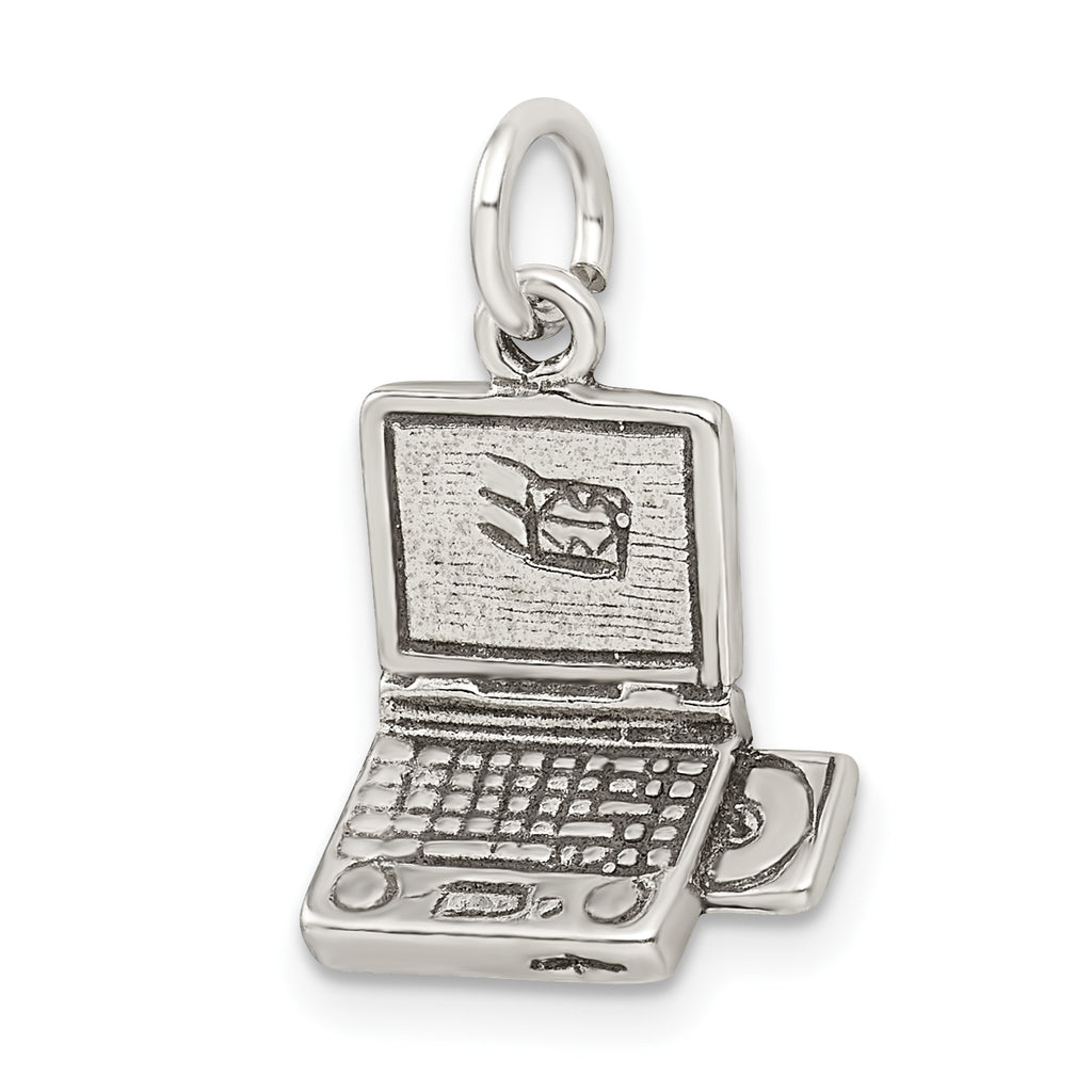 Sterling Silver 925 Antique Laptop Charm Vintage Flat Back Design