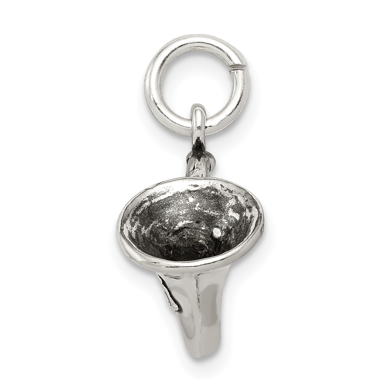 Sterling Silver 925 Men's Antiqued French Horn Charm 3D Design