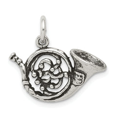 Sterling Silver 925 Men's Antiqued French Horn Charm 3D Design