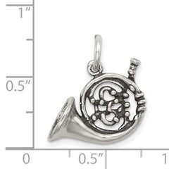 Sterling Silver 925 Men's Antiqued French Horn Charm 3D Design