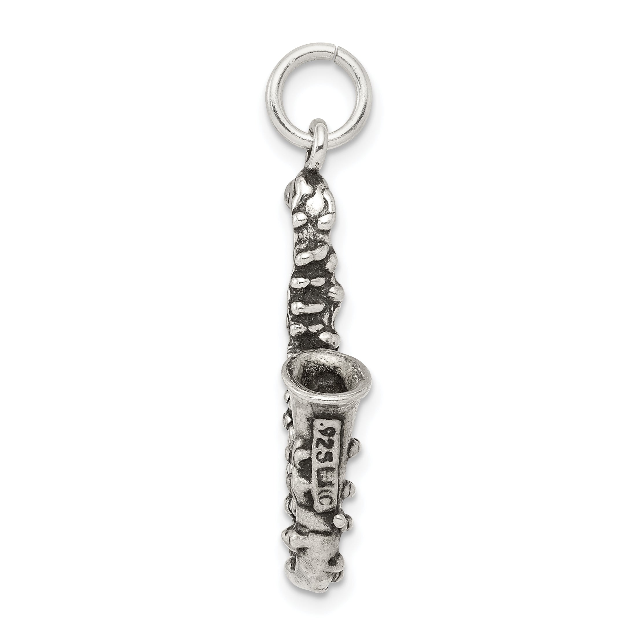 Sterling Silver 925 Men's Saxophone Charm with Antiqued 3D Design