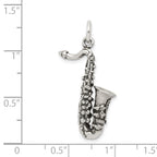Sterling Silver 925 Men's Saxophone Charm with Antiqued 3D Design
