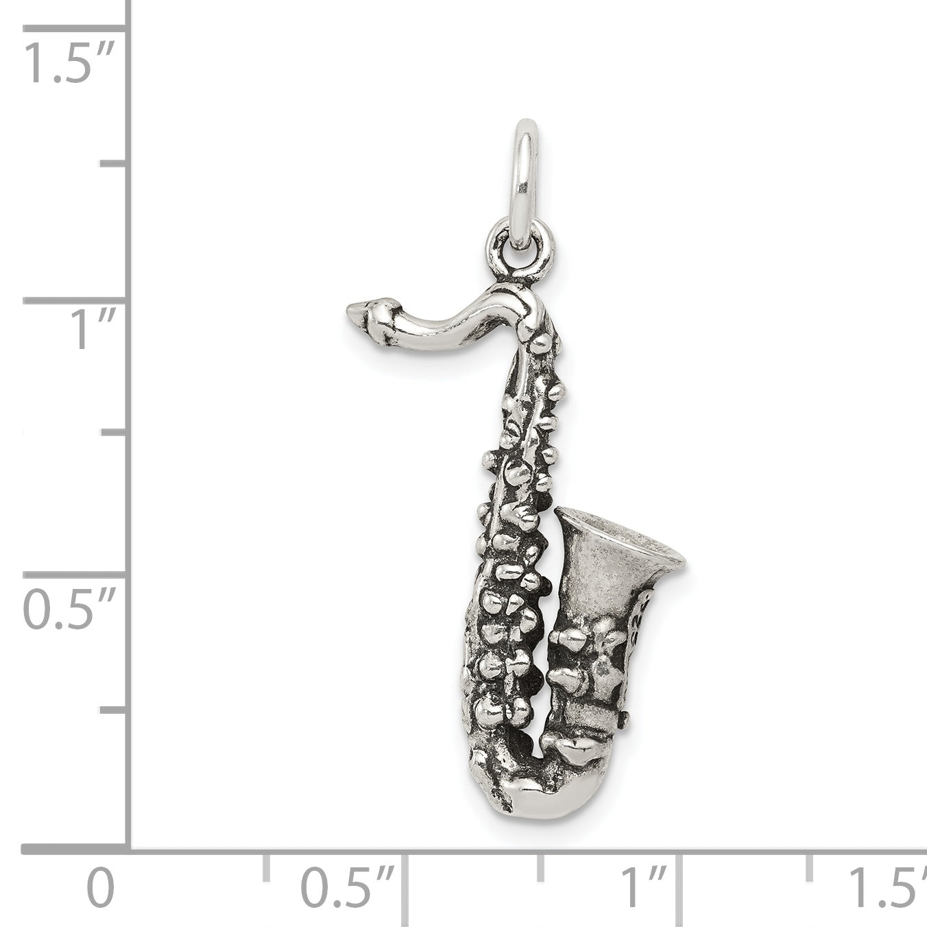 Sterling Silver 925 Men's Saxophone Charm with Antiqued 3D Design