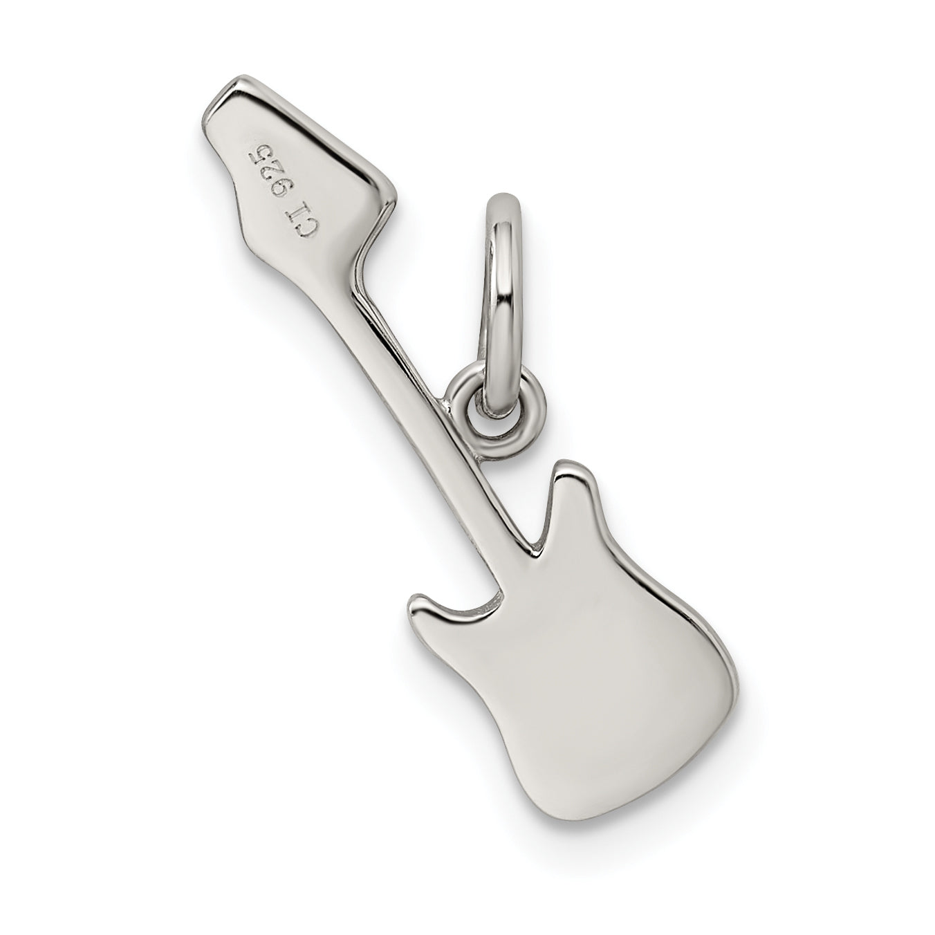 Sterling Silver Rhodium-Plated Electric Guitar Charm for Men Polished Finish