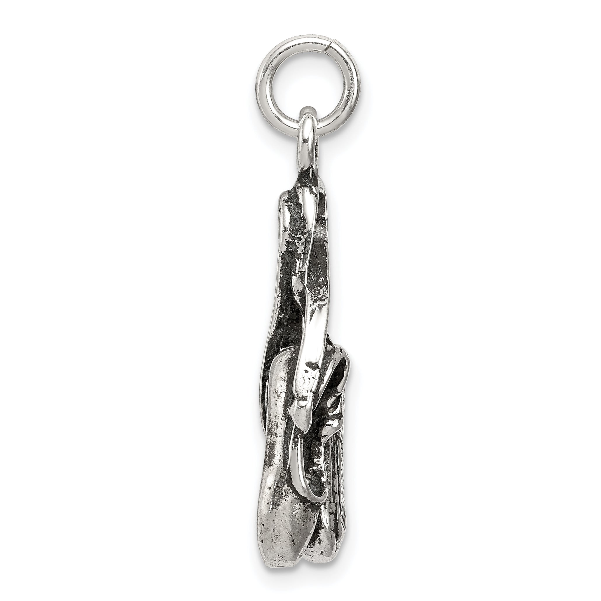 Antiqued Ballet Shoes Charm in Sterling Silver Secondary image