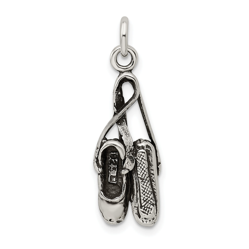 Antiqued Ballet Shoes Charm in Sterling Silver