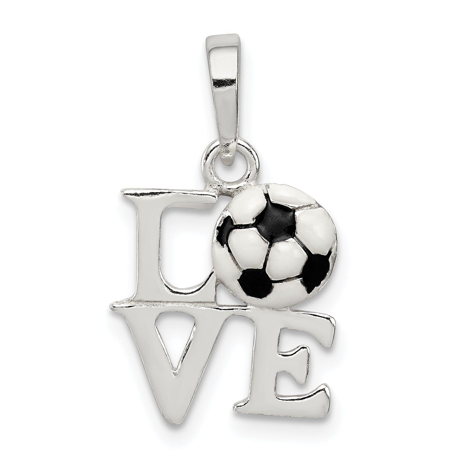 Sterling Silver Polished Enamel Love Soccer Pendant Main image