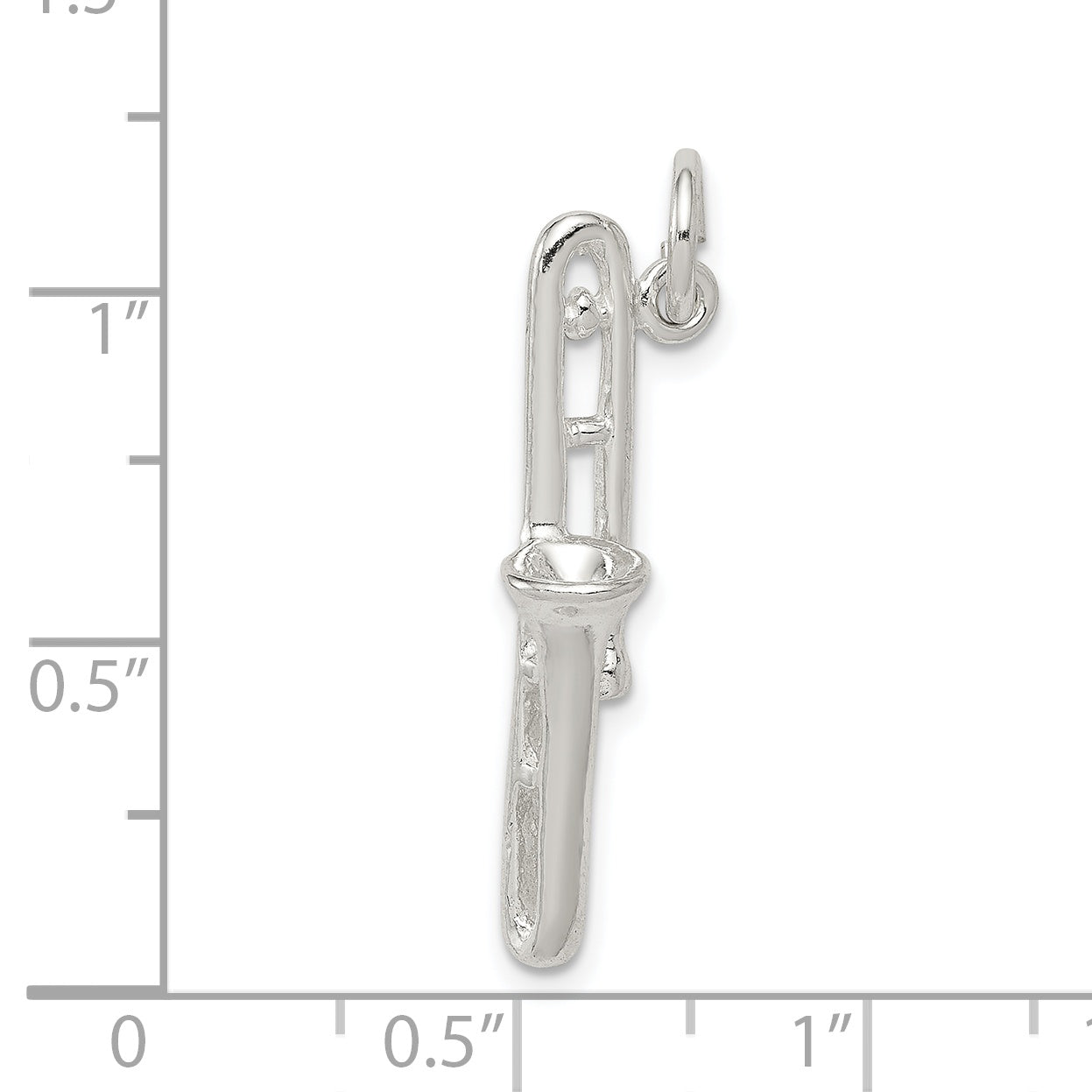 925 Sterling Silver 3D Trombone Charm with Polished Anti-Tarnish Finish