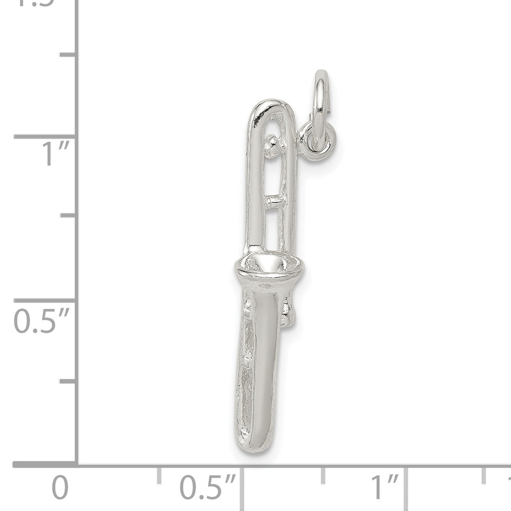 925 Sterling Silver 3D Trombone Charm with Polished Anti-Tarnish Finish