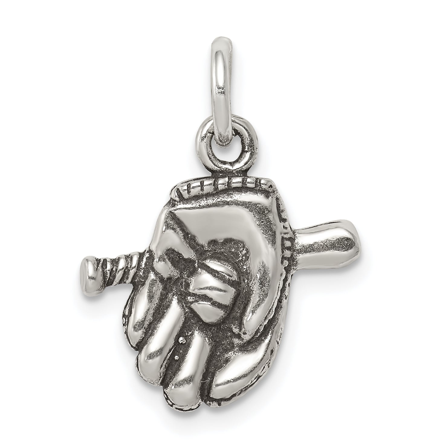 Sterling Silver Antiqued Baseball Glove/Bat Charm Main image