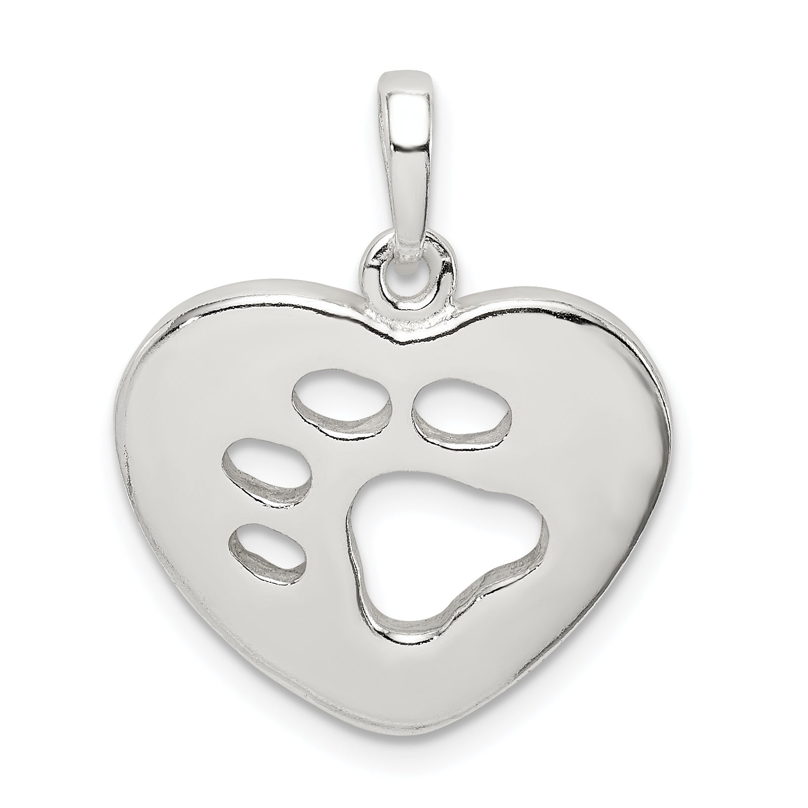 Sterling Silver Polished Heart with Paw Print Pendant Main image