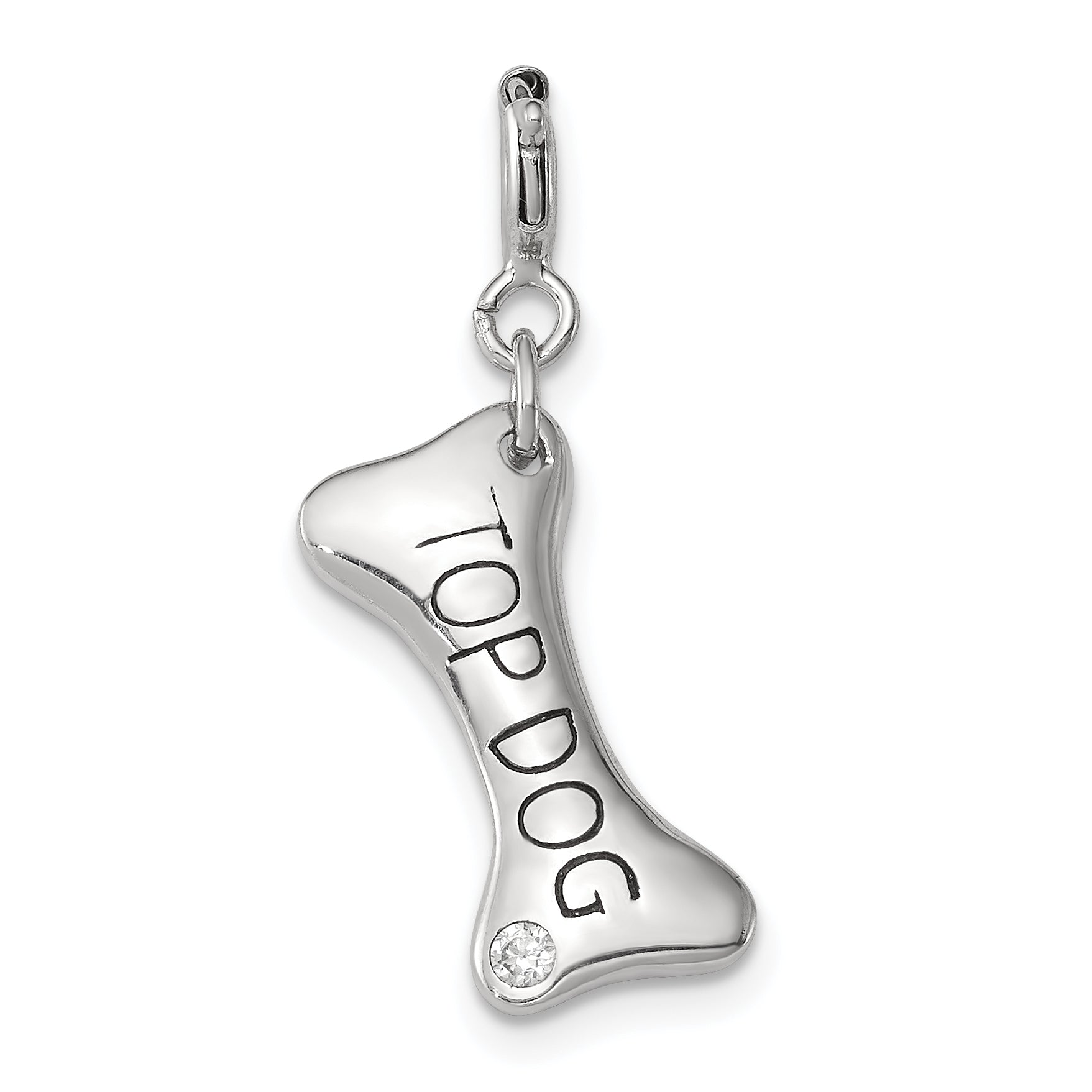 Sterling Silver Rhodium-plated CZ Dog Bone Top Dog Charm Main image