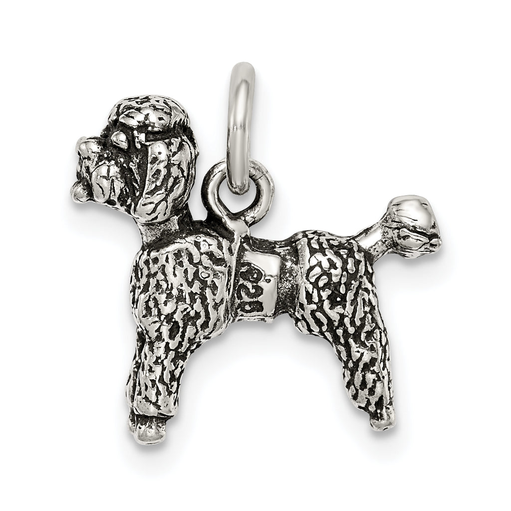 Sterling Silver 925 Poodle Charm with Antiqued Finish  Vintage Inspired