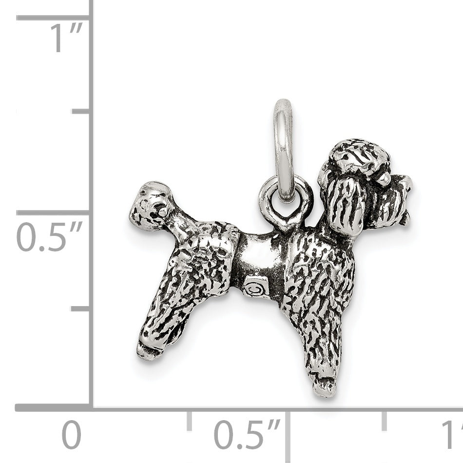 Sterling Silver 925 Poodle Charm with Antiqued Finish  Vintage Inspired